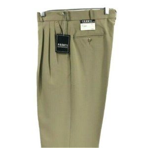 Pronti Men's Khaki Dress Pants Pleated Front Open Hem Size 33" Waist